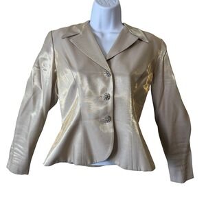 Alex Evenings Petite 6 Champagne Satin Jacket Rhinestone Buttons Formal Wedding